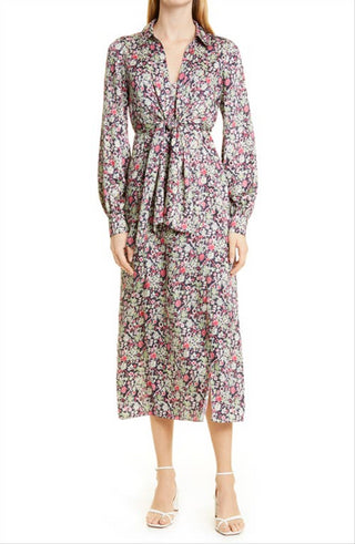 Vestido de manga comprida com estampa floral Cinq à Sept Quin em azul-claro multicolorido, tamanho 2