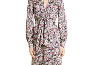 Vestido de manga comprida com estampa floral Cinq à Sept Quin em azul-claro multicolorido, tamanho 2
