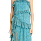 Cinq à Sept Vestido Rayner Ruffle Chiffon em Celeste Multi, Tamanho 6