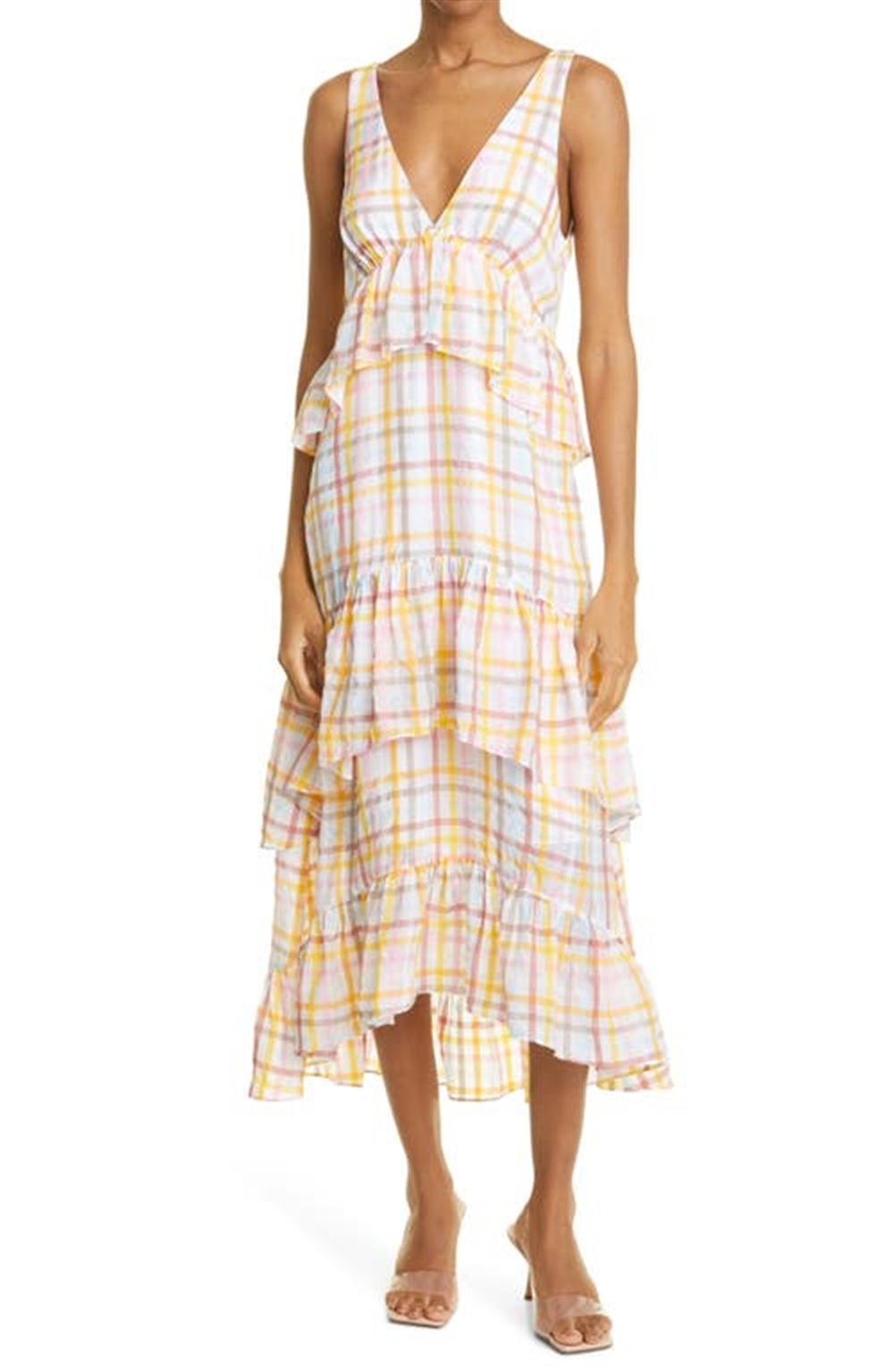 Cinq a Sept Vestido de verão feminino com decote em V, branco