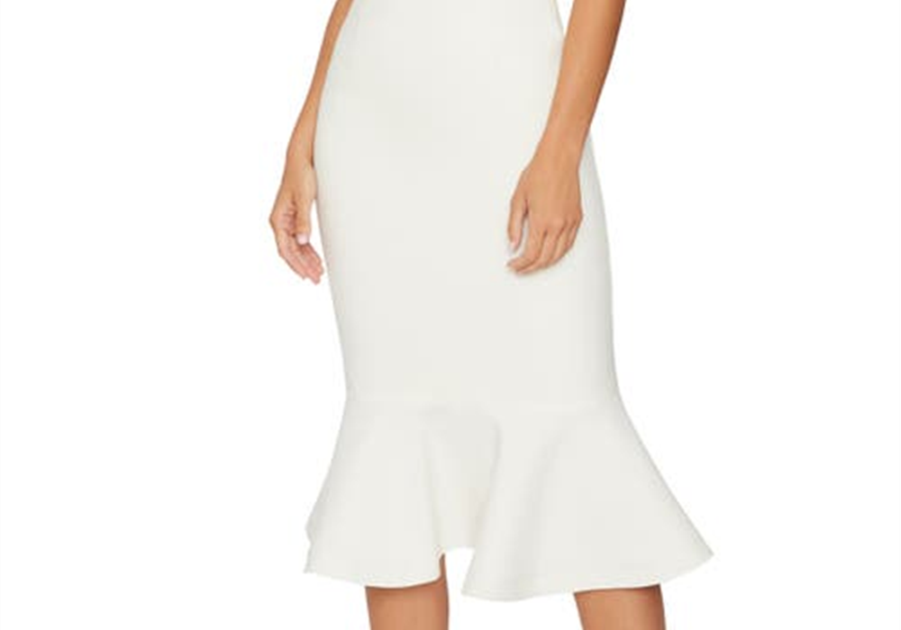 Vestido sereia LIKELY Hirsch com alças de corrente e alças de corrente, branco, tamanho 6