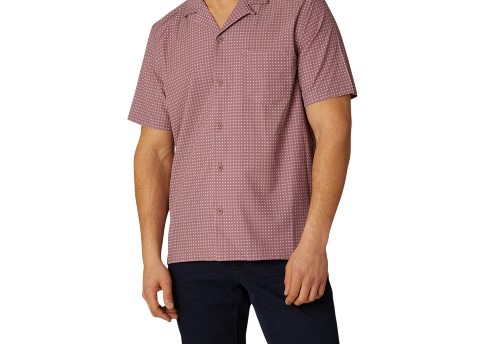 Camisa masculina DKNY Hertford Regular Fit Stretch Geo Print Camp Vermelha Tamanho Médio