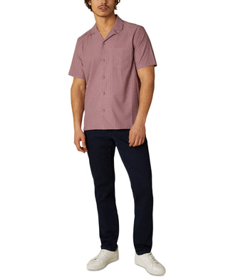 Camisa masculina DKNY Hertford Regular Fit Stretch Geo Print Camp Vermelha Tamanho X-G