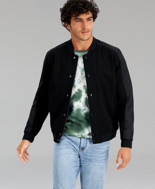 E agora esta jaqueta bomber raglan masculina preta tamanho extragrande