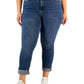 Calça jeans feminina com punho rosa da Celebrity, tamanho 18W, azul