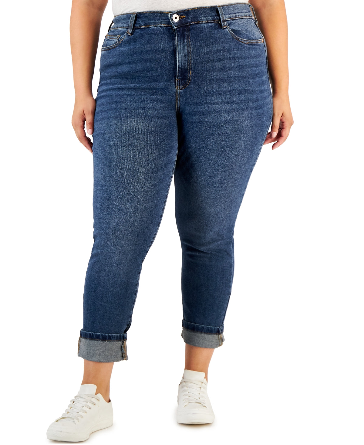 Calça jeans feminina com punho rosa da Celebrity, tamanho 18W, azul