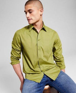 E agora esta camisa masculina de popeline de manga comprida com botões, verde, tamanho extragrande