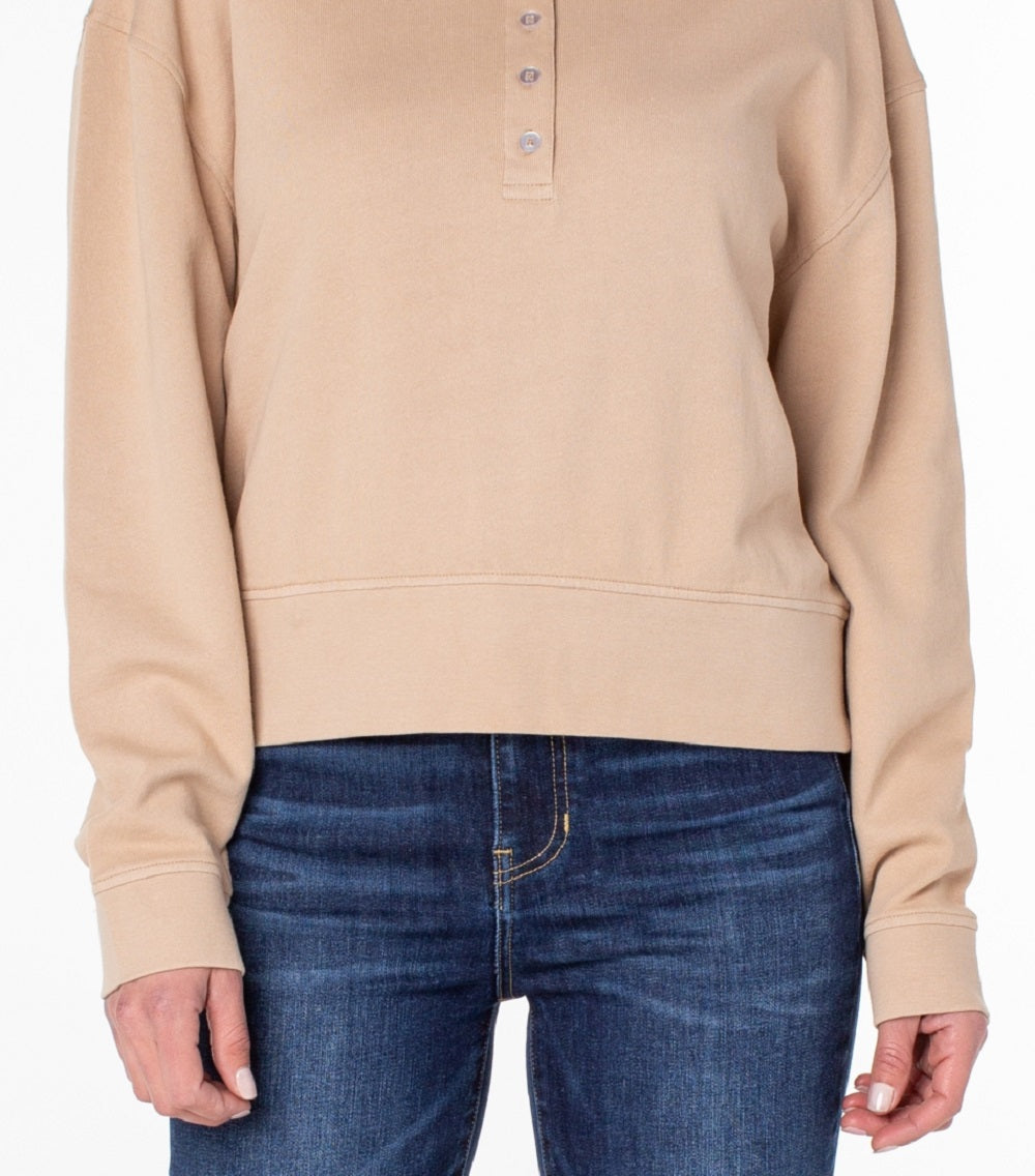 Earnest Sewn French Terry Henley Top feminino marrom tamanho médio