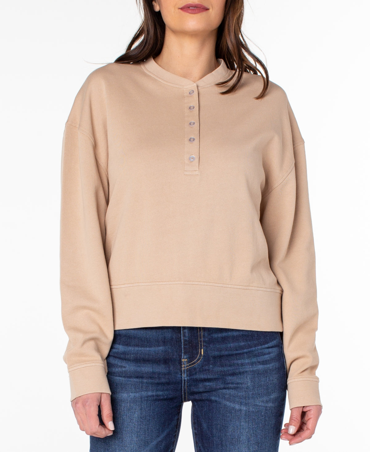 Earnest Sewn French Terry Henley Top feminino marrom tamanho médio