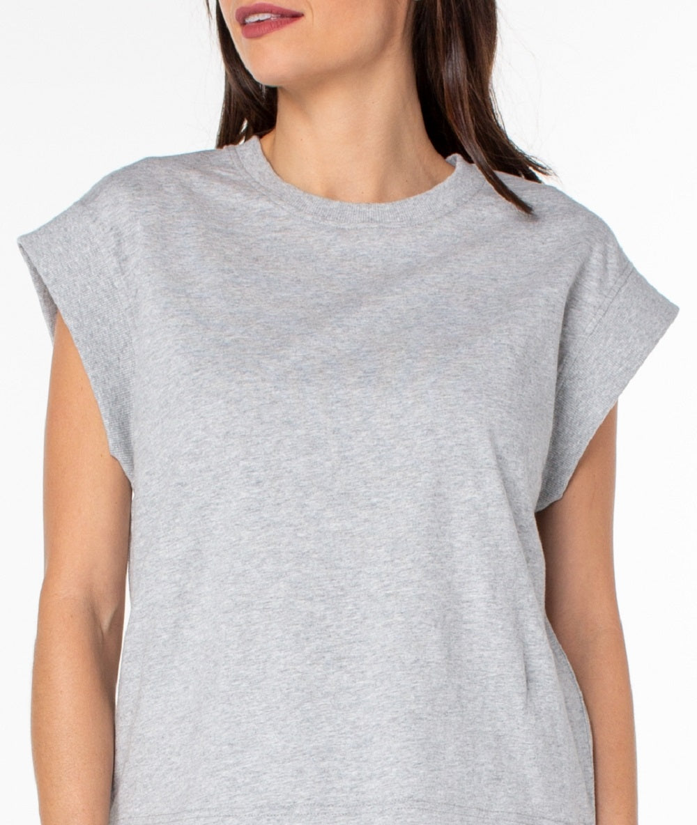 Camisa feminina Earnest Sewn de algodão com manga curta, tamanho grande, cinza