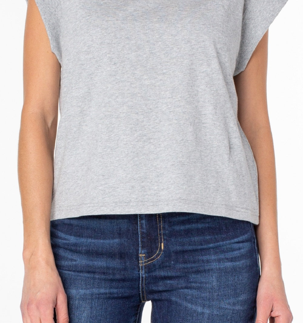 Camisa feminina Earnest Sewn de algodão com manga curta, tamanho grande, cinza