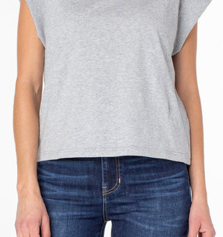 Camisa feminina Earnest Sewn de algodão com manga curta, tamanho grande, cinza