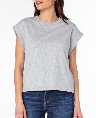 Camisa feminina Earnest Sewn de algodão com manga curta, tamanho grande, cinza