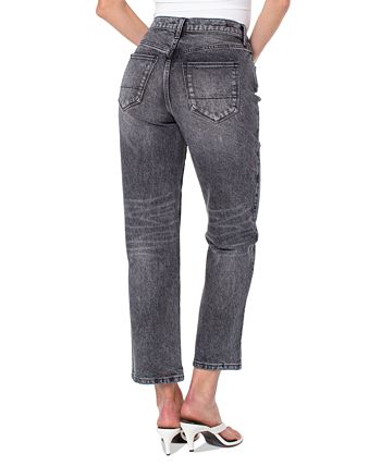 Calça jeans feminina Earnest Sewn desbotada, perna reta, tornozelo, cinza, tamanho 34