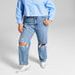 E agora esta blusa feminina de algodão com botões na frente, azul, tamanho 4X