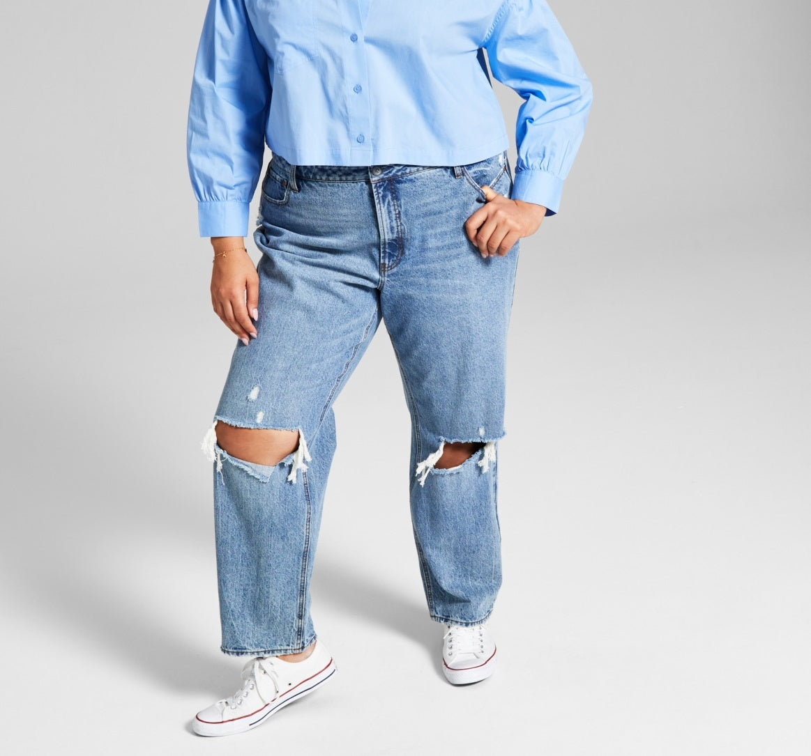 E agora esta blusa feminina de algodão com botões na frente, azul, tamanho 4X