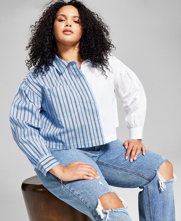 E agora este top feminino de algodão bicolor azul tamanho 3X