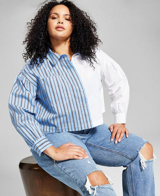 E agora este top feminino de algodão bicolor azul tamanho 3X