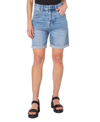 Shorts jeans femininos Earnest Sewn com pregas e punhos, azul, tamanho 26