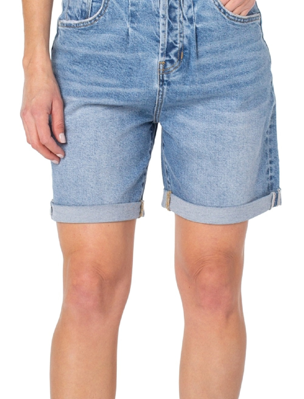 Shorts jeans femininos Earnest Sewn com pregas e punhos, azul, tamanho 27