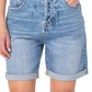 Shorts jeans feminino Earnest Sewn com pregas e punhos, azul, tamanho 33