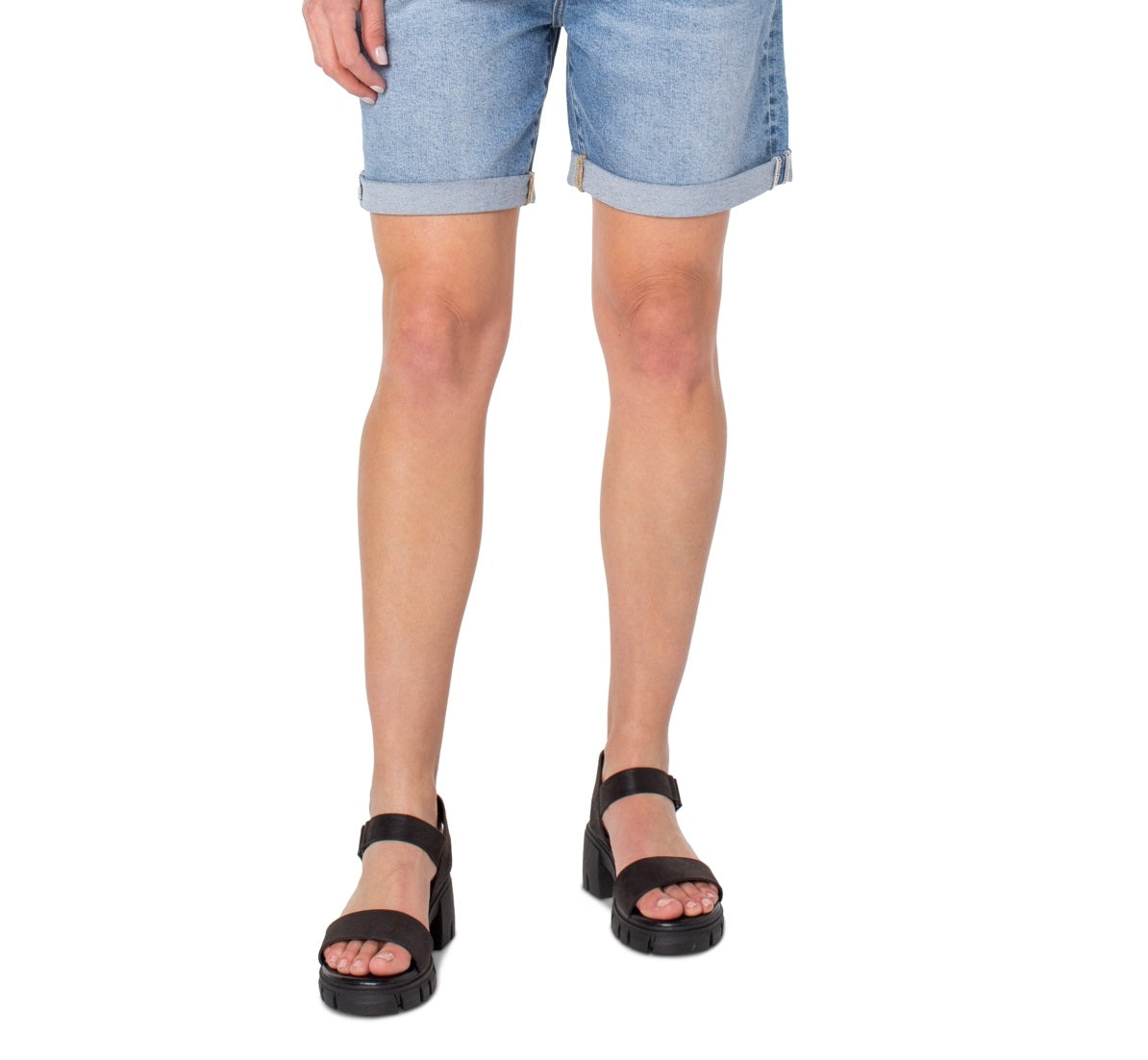 Shorts jeans feminino Earnest Sewn com pregas e punhos, azul, tamanho 33