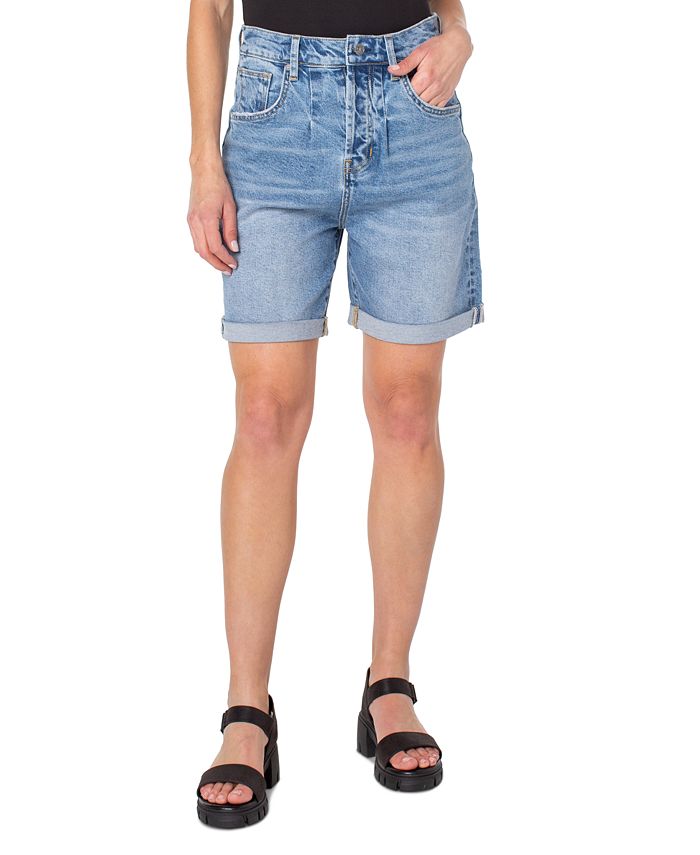 Shorts jeans femininos Earnest Sewn com pregas e punhos, azul, tamanho 34