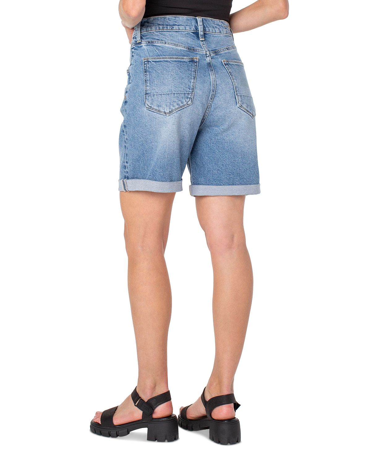 Shorts jeans femininos Earnest Sewn com pregas e punhos, azul, tamanho 34