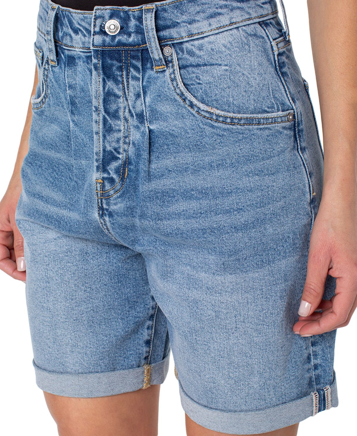Shorts jeans femininos Earnest Sewn com pregas e punhos, azul, tamanho 34