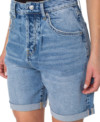 Earnest Sewn Women's Cuffed Pleated Denim Shorts Blue Size 34