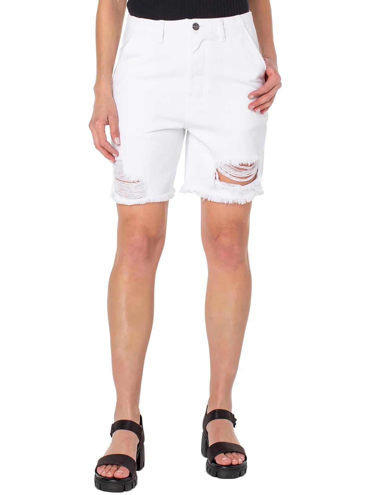 Shorts jeans feminino Earnest Sewn em sarja desgastada, branco, tamanho 31