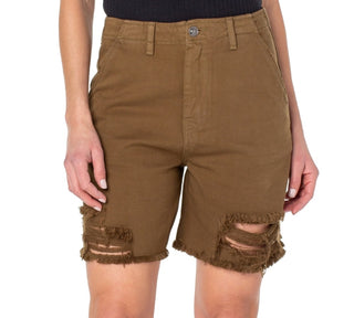 Shorts jeans feminino Earnest Sewn em sarja desgastada, verde, tamanho 24