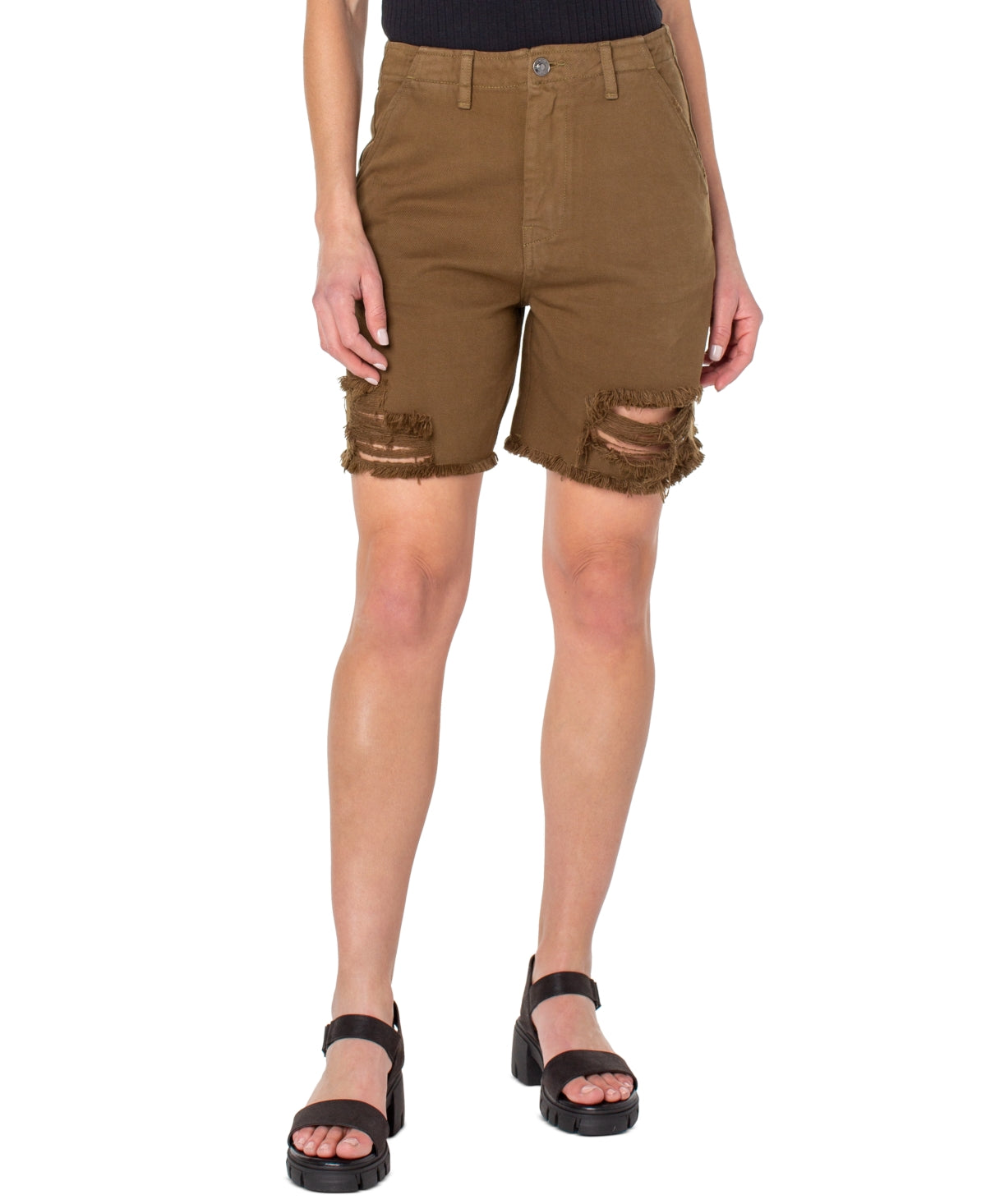 Shorts jeans feminino Earnest Sewn em sarja desgastada, verde, tamanho 24