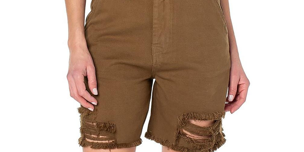 Shorts femininos Earnest Sewn com bainha desfiada e corte midi, verde, tamanho 32