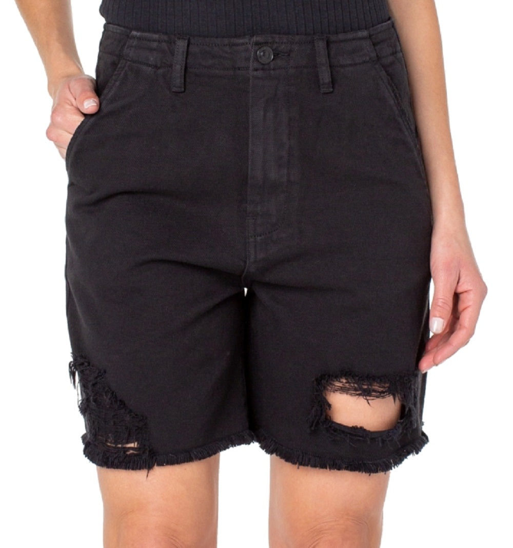 Shorts jeans feminino Earnest Sewn em sarja desgastada, preto, tamanho 26