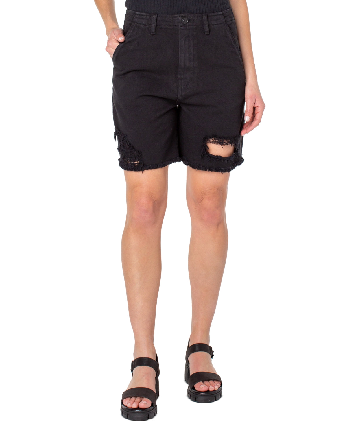 Shorts jeans feminino Earnest Sewn em sarja desgastada, preto, tamanho 26