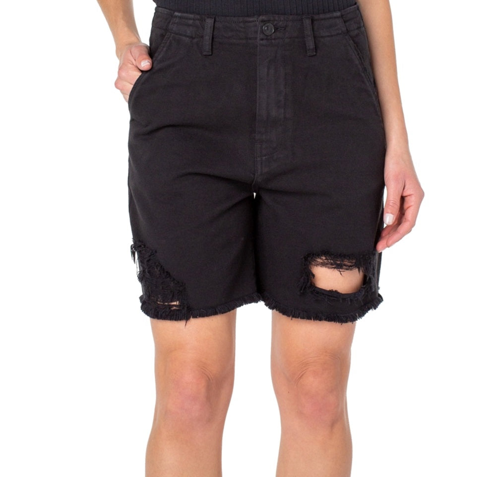 Shorts jeans feminino Earnest Sewn em sarja desgastada, preto, tamanho 34