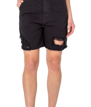 Shorts jeans feminino Earnest Sewn em sarja desgastada, preto, tamanho 34