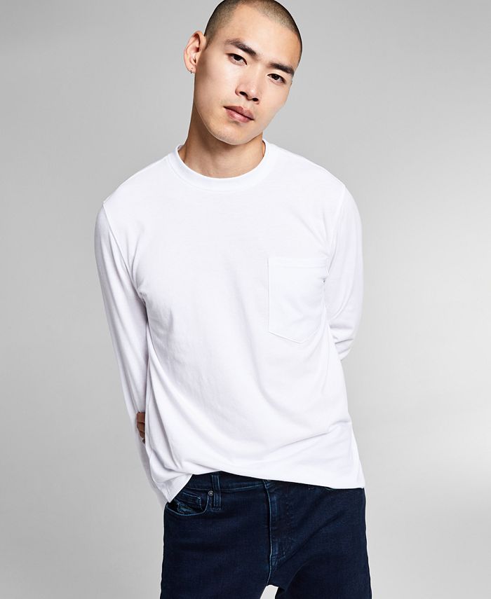 E agora esta camiseta masculina de manga comprida com bolso cinza tamanho grande