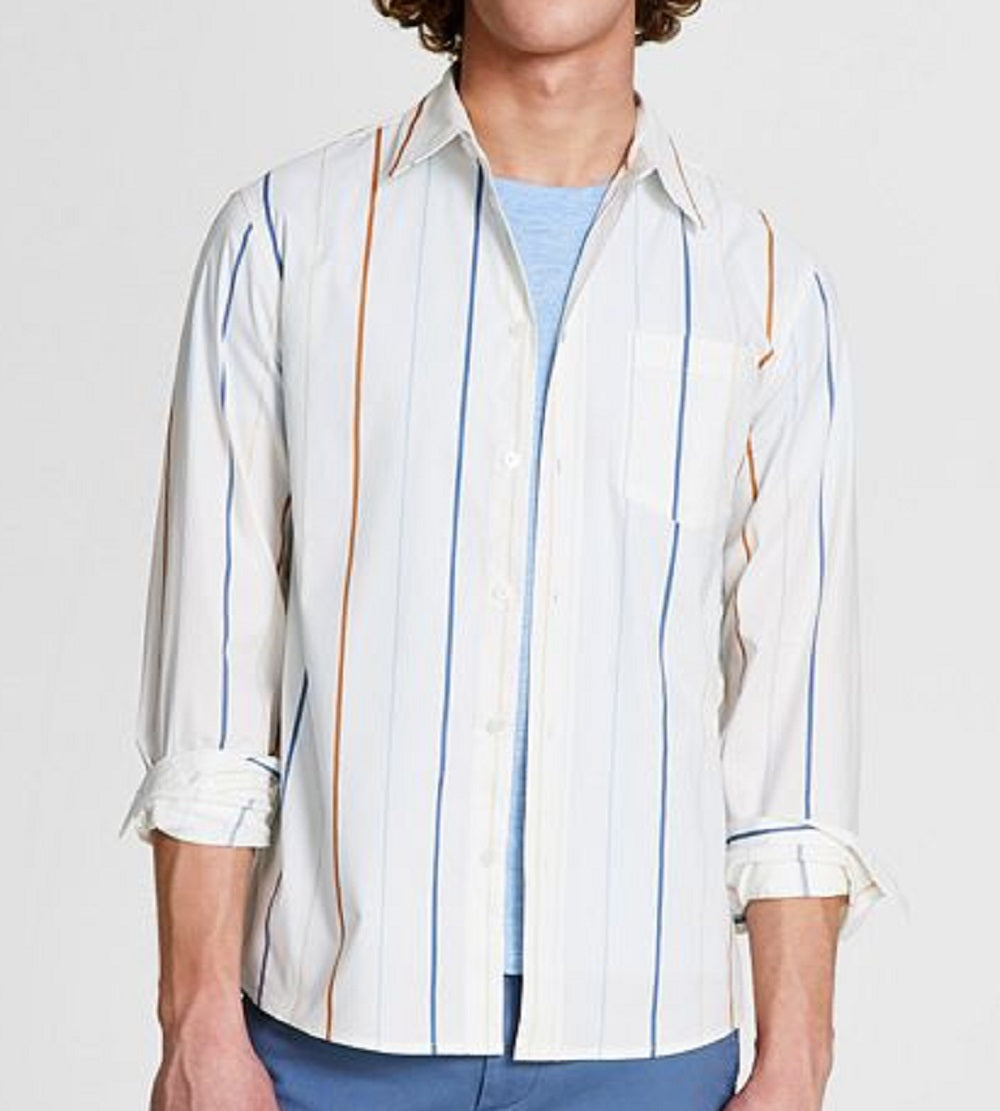 E agora esta camisa listrada masculina de corte regular, branca, tamanho XXL