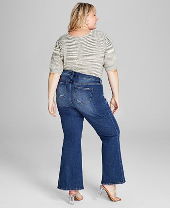 E agora esta calça jeans feminina rasgada e flare, azul, tamanho 22W