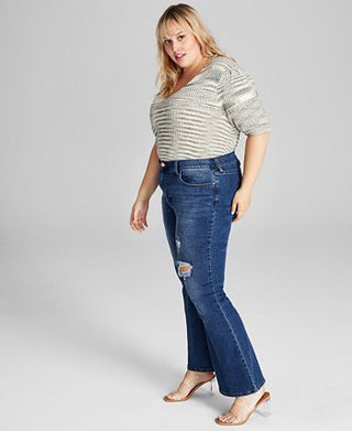 E agora esta calça jeans feminina rasgada e flare, azul, tamanho 22W