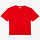 Camiseta feminina Lacoste de algodão liso com ajuste relaxado e gola V, vermelha, tamanho 38