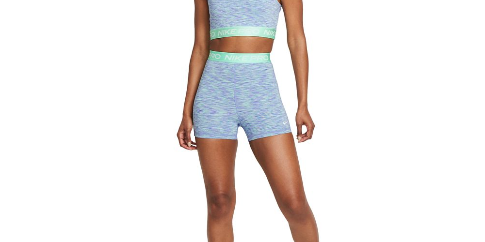 Shorts esportivos Nike Pro Space Dyed Fitted feminino, verde, tamanho médio