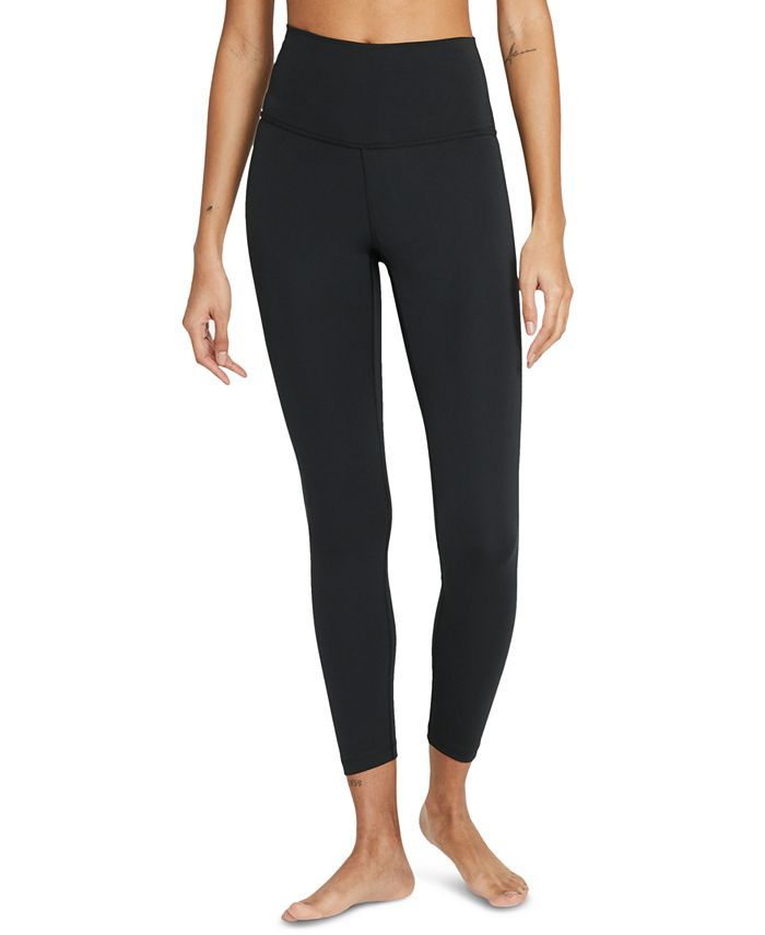 Calça de ioga Nike feminina com acabamento em crochê 7/8 de cintura alta, preta, tamanho pequeno