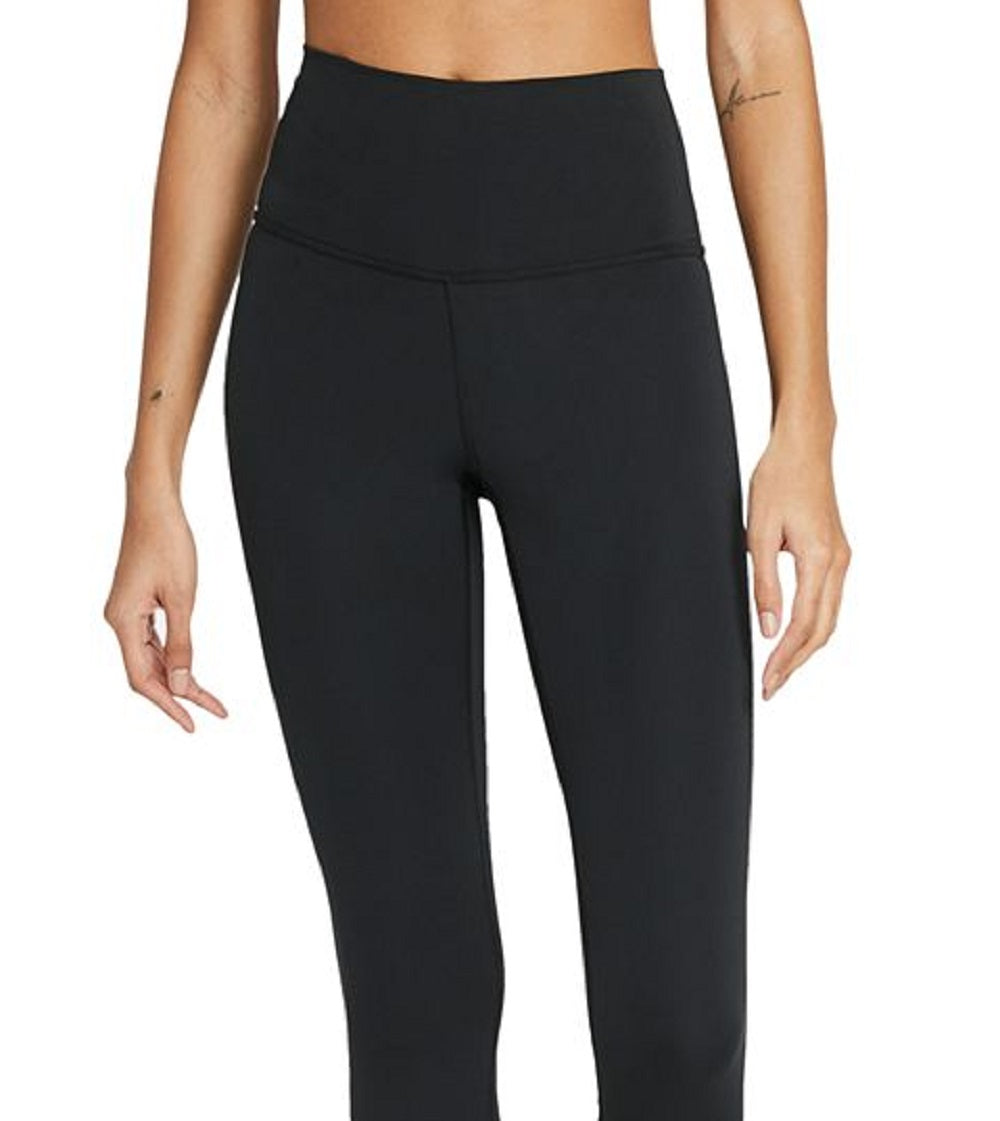 Calça de ioga Nike feminina com acabamento em crochê 7/8 de cintura alta, preta, tamanho pequeno