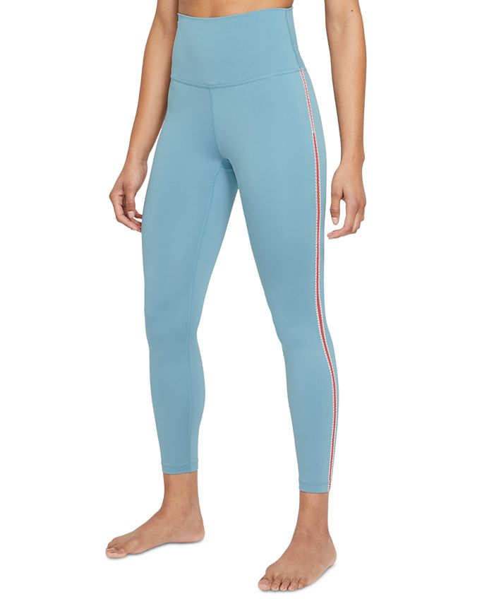 Calça de ioga Nike feminina de crochê com corte 7/8 de cintura alta, azul, tamanho grande