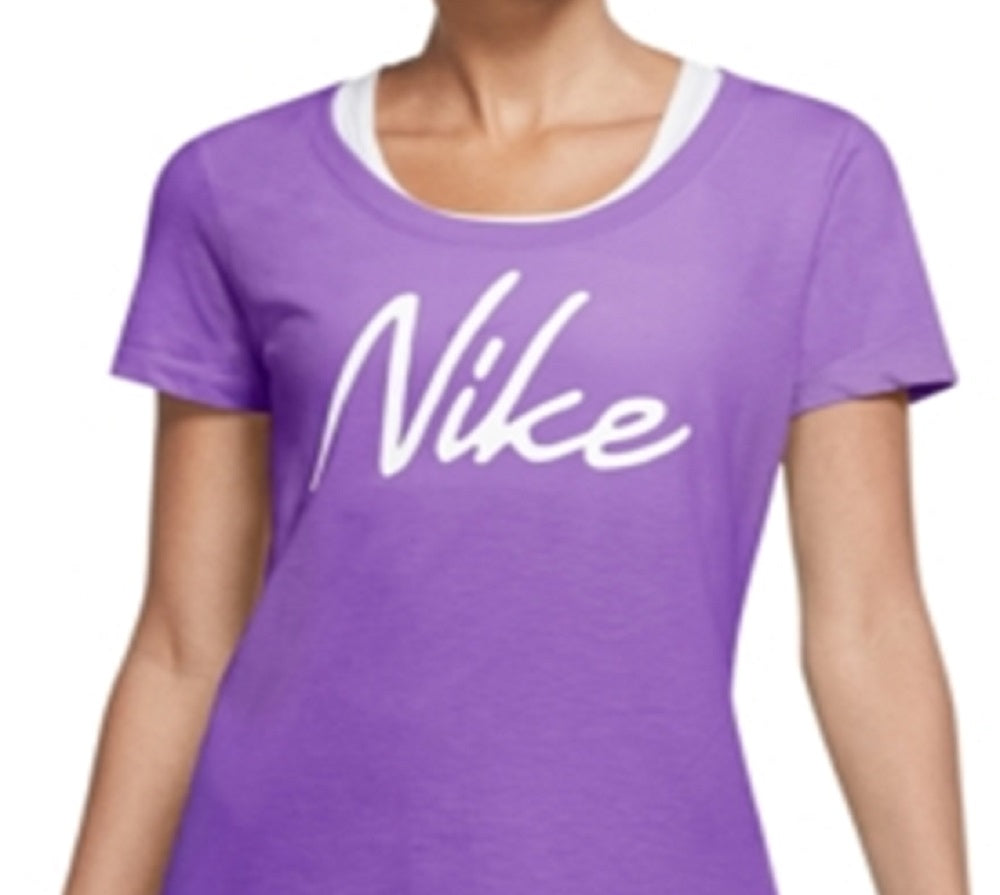 Camiseta de treino Nike Dri Fit Script Logo feminina, roxa, tamanho grande