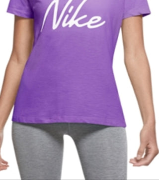 Camiseta de treino Nike Dri Fit Script Logo feminina, roxa, tamanho grande