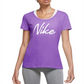 Camiseta de treino Nike Dri Fit Script Logo feminina, roxa, tamanho grande